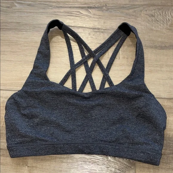 Lululemon Women's Charcoal Strappy Back Sports Bra with Red Bag Size 6 No Pads - Picture 2 of 8